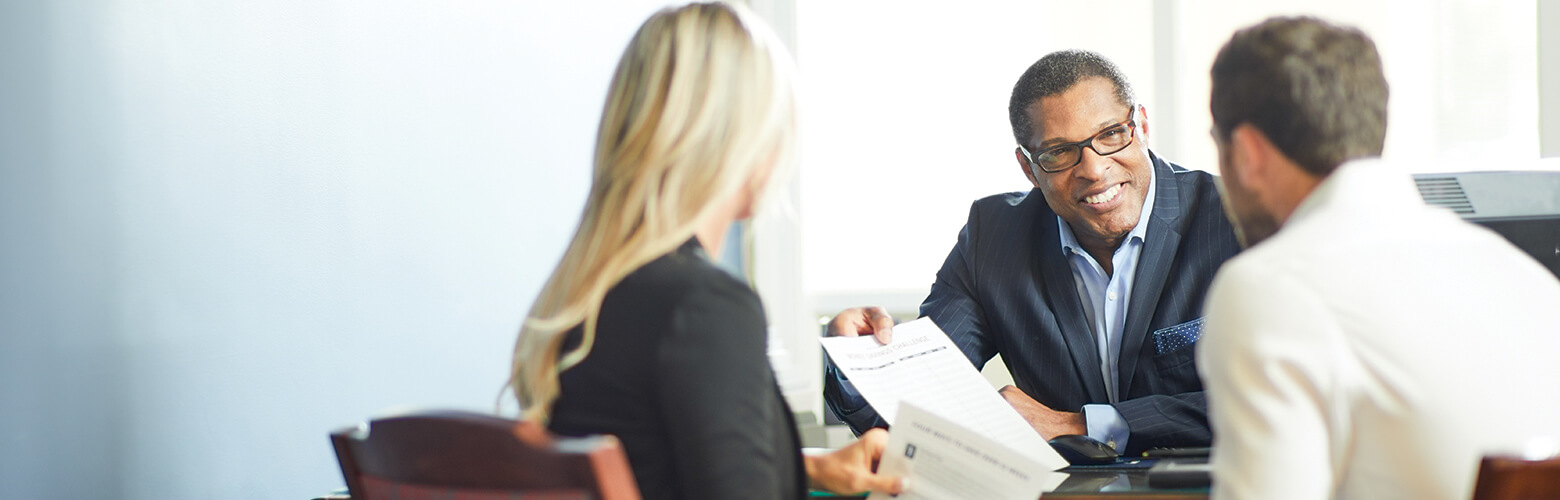 happy banker helping United customers